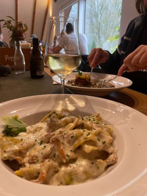 Waldpilz-Maultaschen in Pfifferlingsosse at Lebenshof MutimBauch in Ottenhoefen Im Schwarzwald