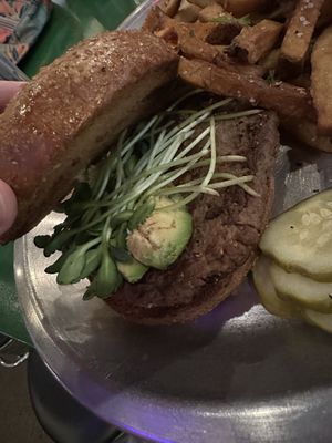 Sprouts and avocado on Neil Young burger  at Rodeo Goat in Rockwall