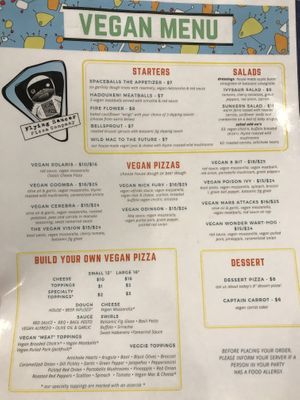 Special vegan menu at Flying Saucer Pizza Company in Salem