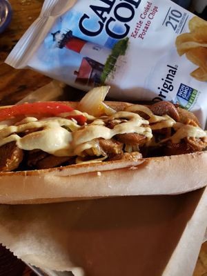 Mulberry - Beyond Sausage, peppers and onions, dijon mustard on a hoagie roll at Gulu-Gulu Cafe in Salem