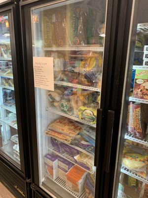 Vegan frozen breads at Frontier Trading Post in Seward