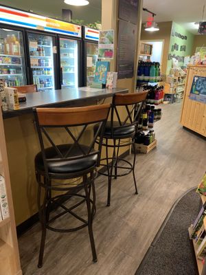Cafe counter with freezer view at Frontier Trading Post in Seward
