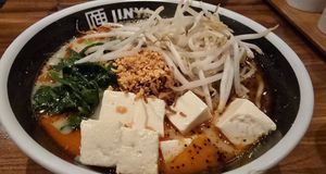 Vegan Spicy Creamy V Ramenwitj added bean sprouts at JINYA Ramen Bar in Omaha