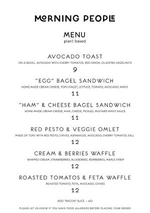 Menu May 2024 at Morning People in Marbella