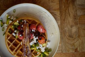 Roasted Tomatoes, Fetta Waffle at Morning People in Marbella