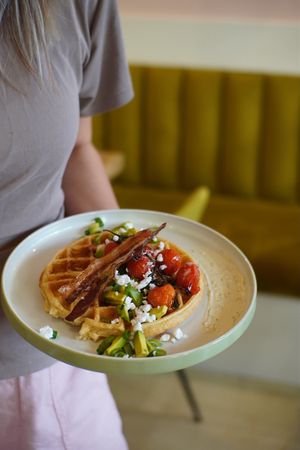 Roasted Tomatoes, Fetta Waffle at Morning People in Marbella
