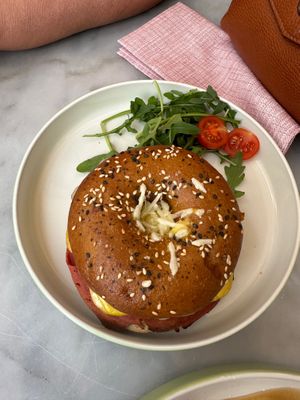 Ham and cheese bagel  at Morning People in Marbella