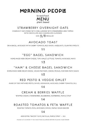 Menu June 2024 at Morning People in Marbella