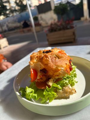 Focaccia sandwich with extra pastrami   at Morning People in Marbella