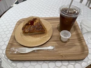 Vegan apple tart with ice coffee  at La Vigne Akiko - Sunshine City in Tokyo