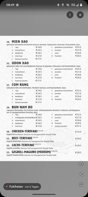Siehe vegane Kennzeichnung, die Allergene sind durchgehend zuverlässig angegeben, das Personal kann gut beraten at Fukiheian in Weil Der Stadt