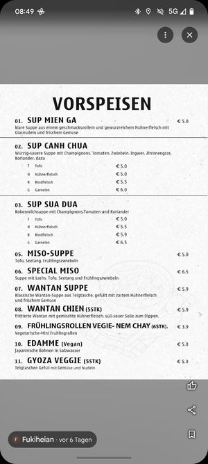 Siehe vegane Kennzeichnung, die Allergene sind durchgehend zuverlässig angegeben, das Personal kann gut beraten at Fukiheian in Weil Der Stadt