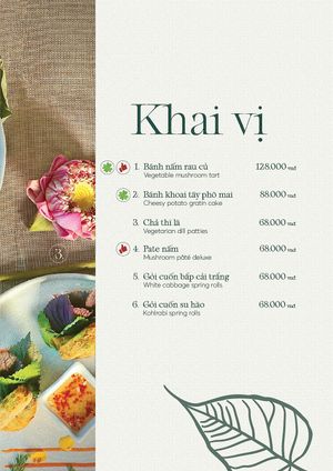 Appetizer Menu at Tiệm AUMH Chay in Ho Chi Minh City