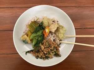 Vegetables with ricee  at Jay Im Boon Shop - ร้านเจอิ่มบุญ  in Phrae