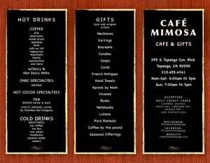 Menu Page 1 at Cafe Mimosa in Topanga