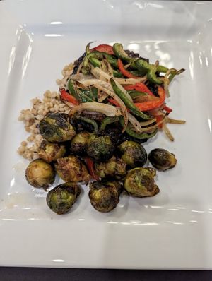 Stuffed portobello mushroom with couscous and brussel sprouts at Oxley House in Elkins
