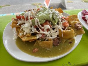 chilaquiles with house-made totopos and jackfruit!  at Vegano Mexicano in Portland