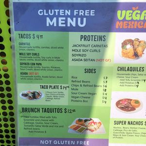 Menu at Vegano Mexicano in Portland