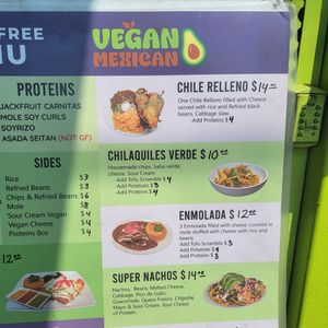 Menu at Vegano Mexicano in Portland