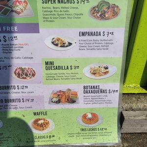 Menu at Vegano Mexicano in Portland