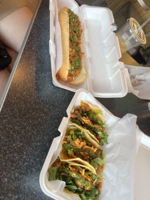 Hillbilly and veggie tacos with vegan cheese   at Doggie Style in Rehoboth Beach