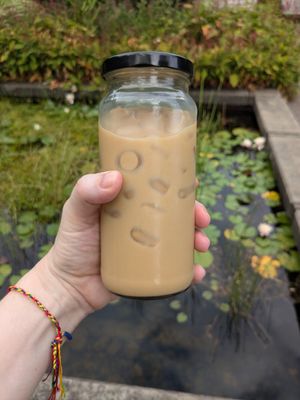 Iced oat latte to go at Our Spot in Portland