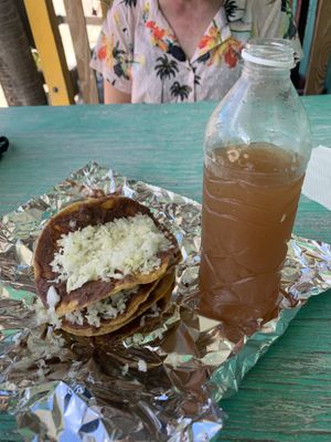 Garnaches with beans    at Jenny's To Go Food in Caye Caulker