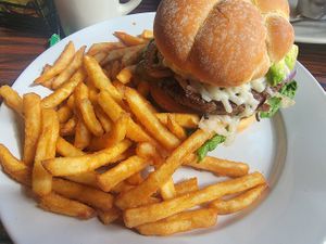 Impossible burger with vegan cheese at Sparky's Landing in Mount Shasta