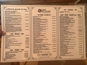 Spanish menu  at Life is Good Cartagena in Bolivar