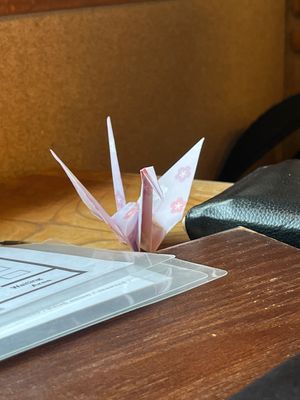 Cute origami crane I was gifted  at Ogura Cha-Ya in Kyoto