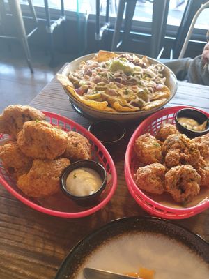 Nachos, cauliflower wings (Wow) and a mushroom dish. Yummy. at Gorilla Kitchen - Civic in Auckland