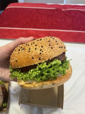 The less saucy side- a good sized burger!!  at Gorilla Kitchen - Civic in Auckland