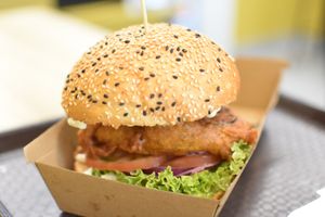 Phish burger at Gorilla Kitchen - Civic in Auckland