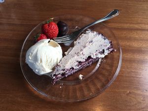 Raw carrot and blueberry cake with vegan vanilla ice cream, a combo to die for  at Silva in Eyjafjardarsveit