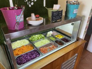 Add your own toppings and as much as you’d like. at Falafel Bar in Manuel Antonio
