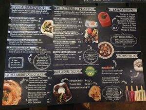 Menu at Falafel Bar in Manuel Antonio