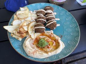Falafel platter at Falafel Bar in Manuel Antonio