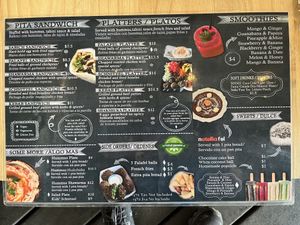 Menu from August ‘23  at Falafel Bar in Manuel Antonio