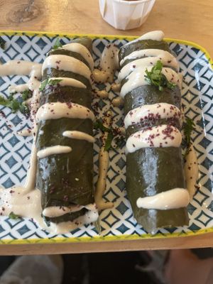 Stuffed grape leaves with tahini   at Falafel Bar in Manuel Antonio
