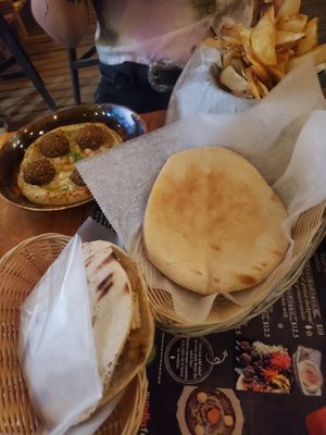 Falafel sandwich and falafel platter at Falafel Bar in Manuel Antonio
