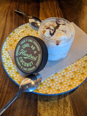 coconut and lime frozen dessert at HUNDRED in Madrid