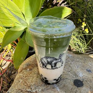 matcha (without honey) + oat milk + boba   at Boba Guys in Costa Mesa