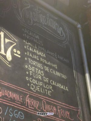 vegetarian menu at Tacos Gus in Mexico City