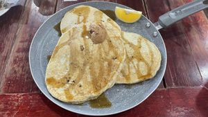 Vegan blueberry pancakes  at Brunch de Salento in Salento