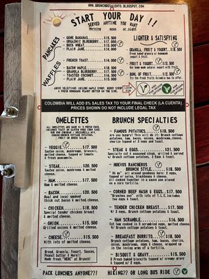 Menu page 1 of 5, February 2020 at Brunch de Salento in Salento