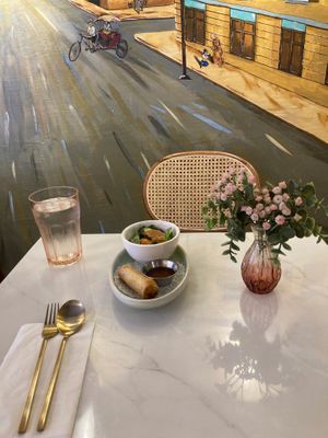 Vegan spring roll and salad at Charoen Krung in New York City