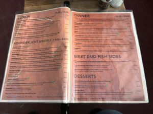 Winter menu - VG = vegan at Noorderlicht in Amsterdam