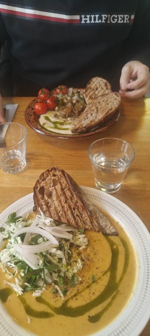 Paprika soup and bean platter. at Cornershop  in Johanneshov