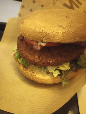 Chili burger - recommended! Sauce is sweet and burger is savory at Swing Kitchen in Zurich