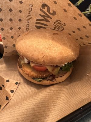 Pink burger - Crispy breaded soy Schnitzel  at Swing Kitchen in Zurich